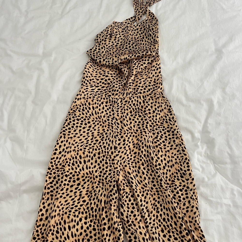 Majorelle Satin Halter Backless Wide Leg Jumpsuit S Leopard Cheetah Gold S - Picture 8 of 10